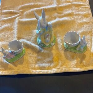 Charming Easter Bunny Egg Holders - White and Green